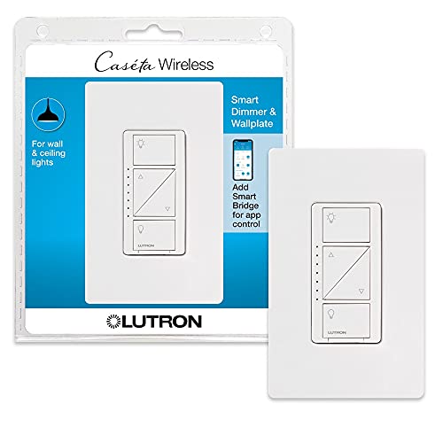 Lutron Caseta Original Smart Dimmer Switch With Wallplate (Lutron Smart Hub Required), for LED Lights, 150 Watt, Single-Pole/3-Way, No Neutral Required, PDW-6WCL-WH-A, White - Image 1