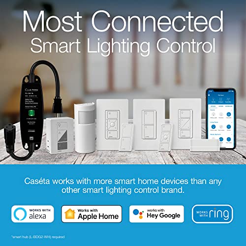 Lutron Caseta Original Smart Dimmer Switch With Wallplate (Lutron Smart Hub Required), for LED Lights, 150 Watt, Single-Pole/3-Way, No Neutral Required, PDW-6WCL-WH-A, White - Image 3