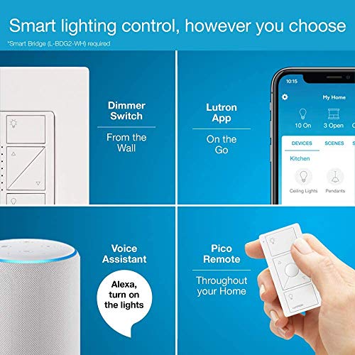 Lutron Caseta Original Smart Dimmer Switch With Wallplate (Lutron Smart Hub Required), for LED Lights, 150 Watt, Single-Pole/3-Way, No Neutral Required, PDW-6WCL-WH-A, White - Image 4