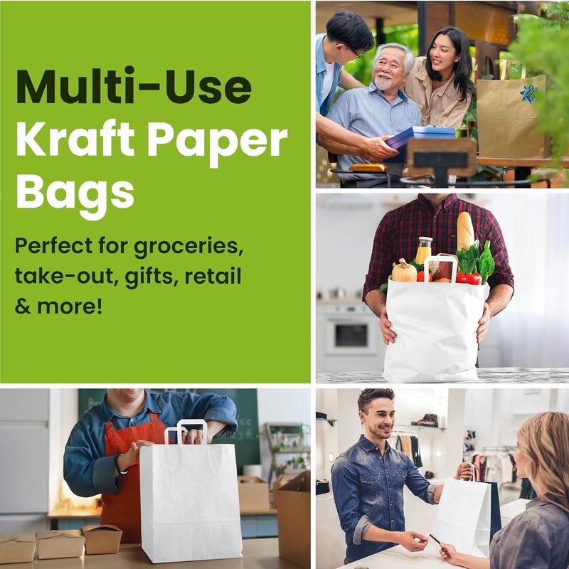 Aakriti Strap Handle Paper Grocery Bags w/Handles Paper Grocery Bags, Shopping Bags w/Handles - Heavy Retail Bags, Return Gift Bag, Kraft Paper Bags (White-10 Bags, Medium: 10" x 8" x 5") - Image 5