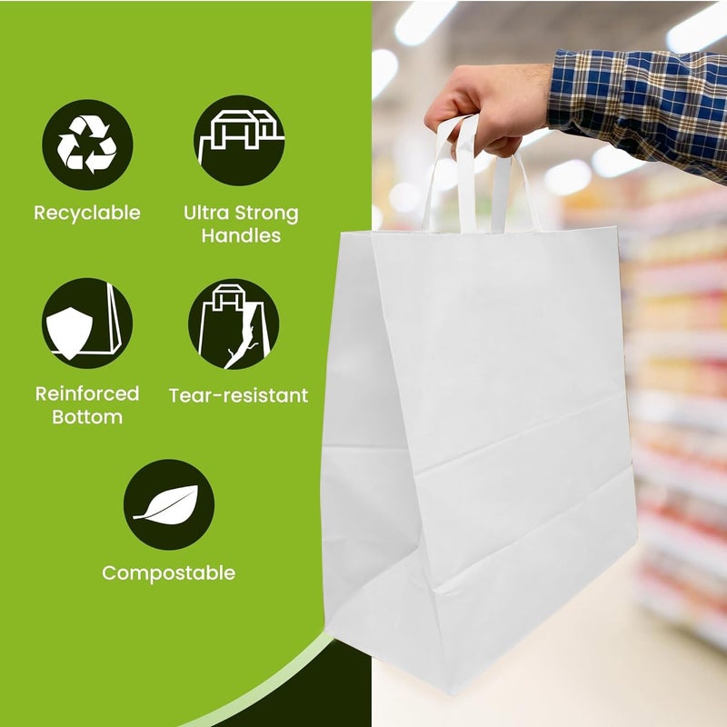 Aakriti Strap Handle Paper Grocery Bags w/Handles Paper Grocery Bags, Shopping Bags w/Handles - Heavy Retail Bags, Return Gift Bag, Kraft Paper Bags (White-10 Bags, Medium: 10" x 8" x 5") - Image 2
