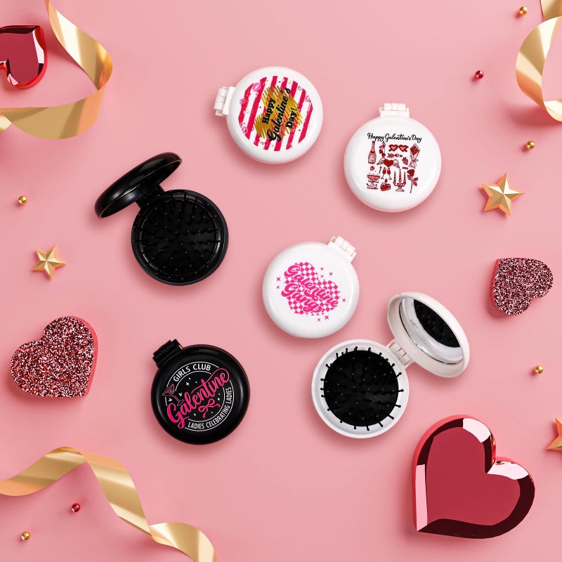 Meanplan 12 Pcs Happy Galentine's Day Gifts for Women 2.6 x 2.6 Inch Heart Mini Portable Pocket Folding Hairbrush Mirror Valentine's Day Gifts for Ladies Celebrating Friendship Galentine's Party - Image 4