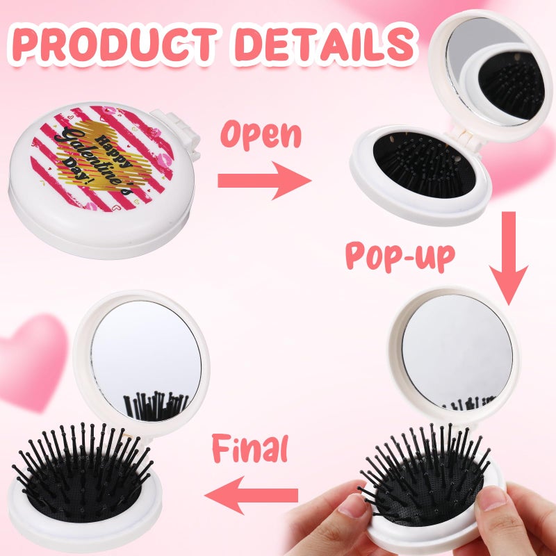 Meanplan 12 Pcs Happy Galentine's Day Gifts for Women 2.6 x 2.6 Inch Heart Mini Portable Pocket Folding Hairbrush Mirror Valentine's Day Gifts for Ladies Celebrating Friendship Galentine's Party - Image 3