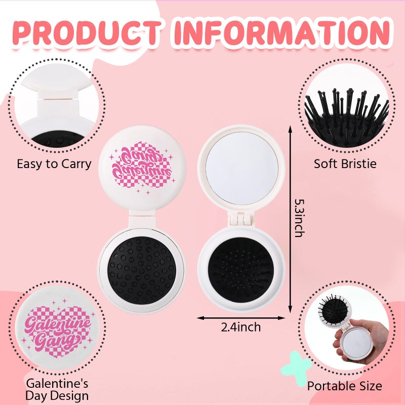 Meanplan 12 Pcs Happy Galentine's Day Gifts for Women 2.6 x 2.6 Inch Heart Mini Portable Pocket Folding Hairbrush Mirror Valentine's Day Gifts for Ladies Celebrating Friendship Galentine's Party - Image 2