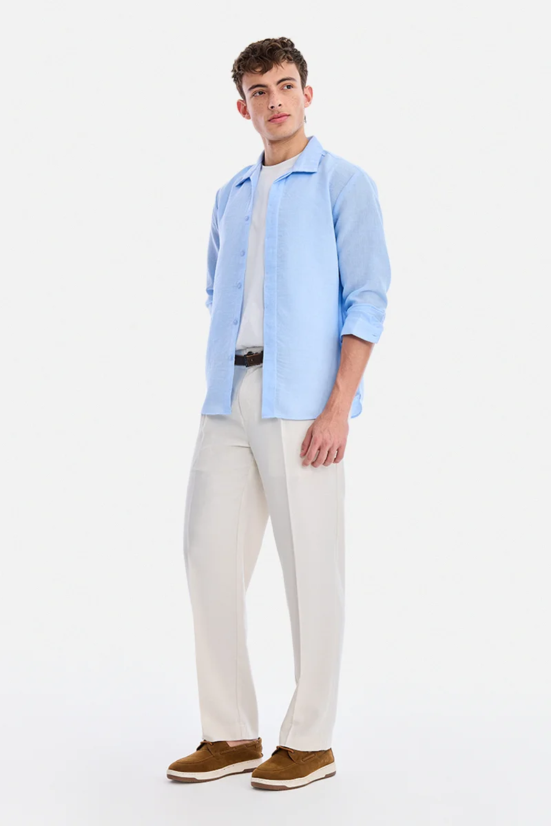 SNITCH Off-White Textured Regular Fit Vacation Trousers