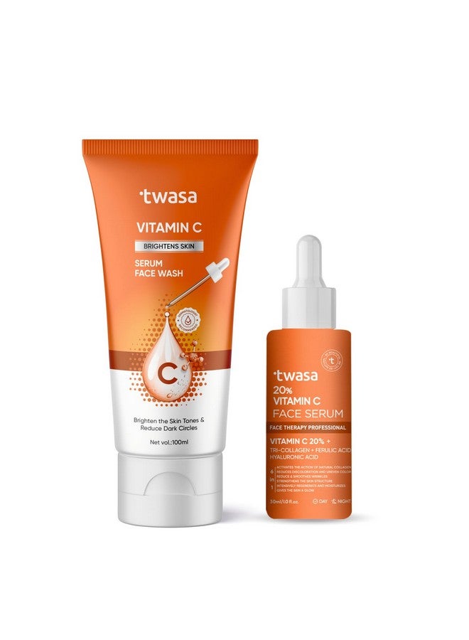 Twasa Vitamin C Face Wash & Face Serum Skin Care Combo Kit (100ml+ 30ml) For Skin Brightening & Reduces Dark Spots For All Skin Types, For Men and Women - Image 1