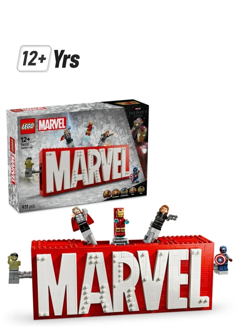 ليغو Marvel: MARVEL Logo & Minifigures - Super-Hero Building Toy with 5 Characters incl. Iron Man, Thor, Black Widow & Hulk - Avengers Gift for 12+ Year Old Boys, Girls & Teens 76313 (931 pieces)