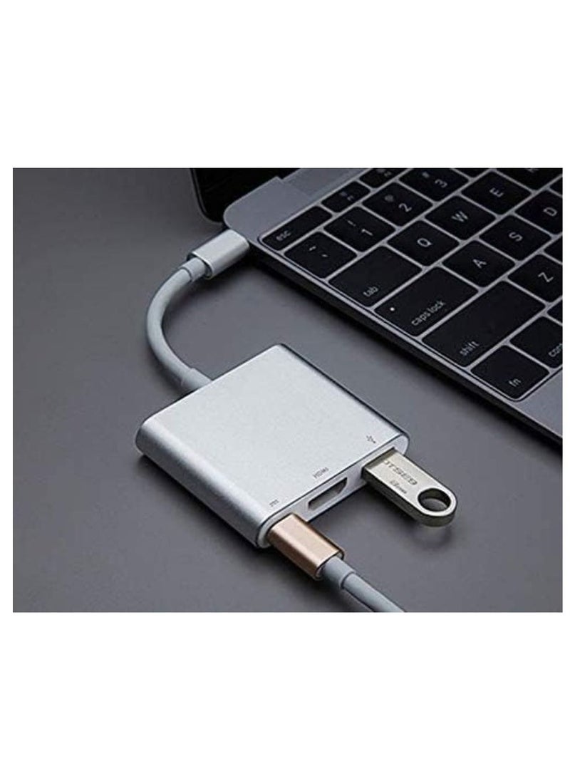 Zero - USB C to HDMI Adapter, 3 in 1 Type C Adapter, Multiport USB C Hub with 4K HDMI Output, USB 3.0 Port and USB-C Charging Port, Device  Silver - Image 1