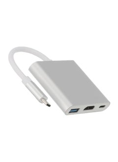 USB C to HDMI Adapter, 3 in 1 Type C Adapter, Multiport USB C Hub with 4K HDMI Output, USB 3.0 Port and USB-C Charging Port, Device  Silver