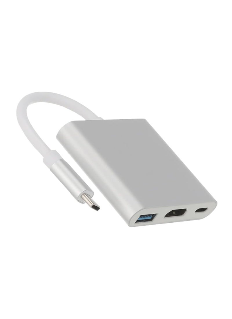 Zero - USB C to HDMI Adapter, 3 in 1 Type C Adapter, Multiport USB C Hub with 4K HDMI Output, USB 3.0 Port and USB-C Charging Port, Device  Silver - Image 1
