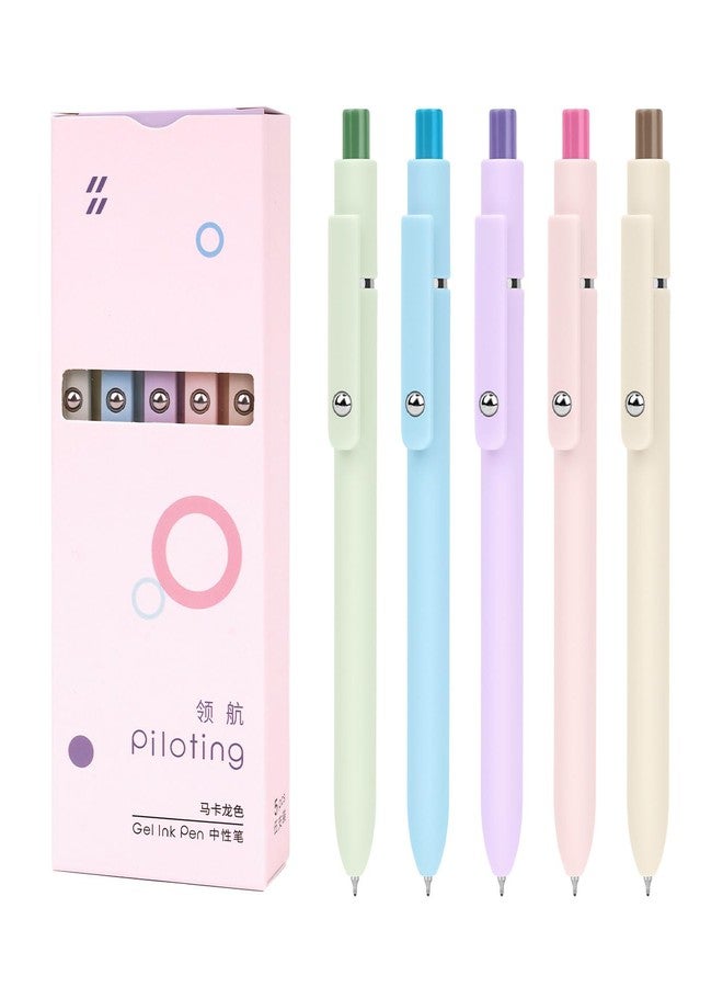 FIOVER Gel Pens, 5pcs Black Ink Fine Point 0.5mm Smooth Writing Pens with Comfort Grip, Aesthetic Ballpoint for Journaling School Office Supplies, Gifts for Women Men (Macaroon) - Image 1