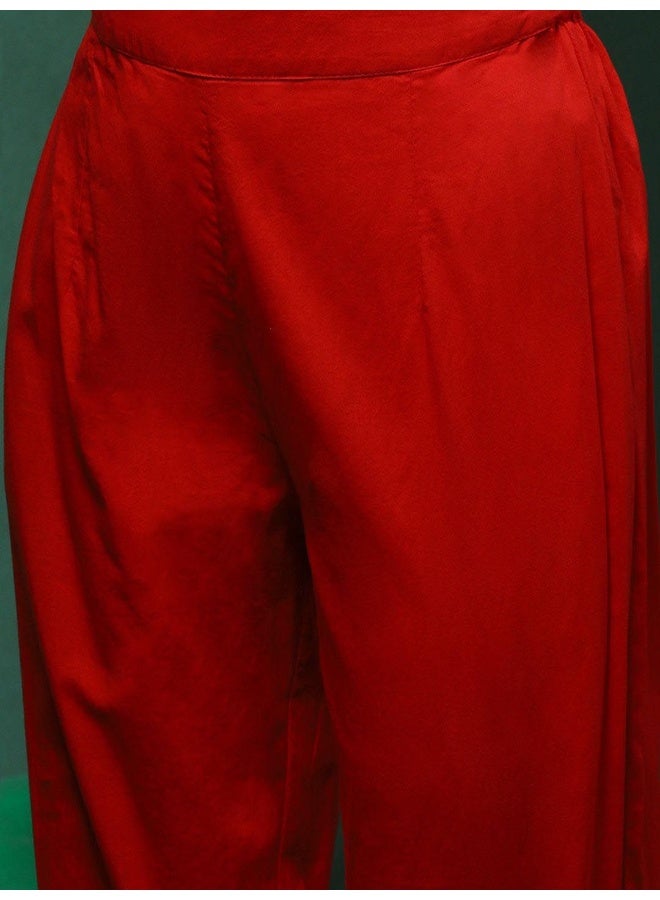 AKS Red Printed Kurta And Trousers With Dupatta - Image 3