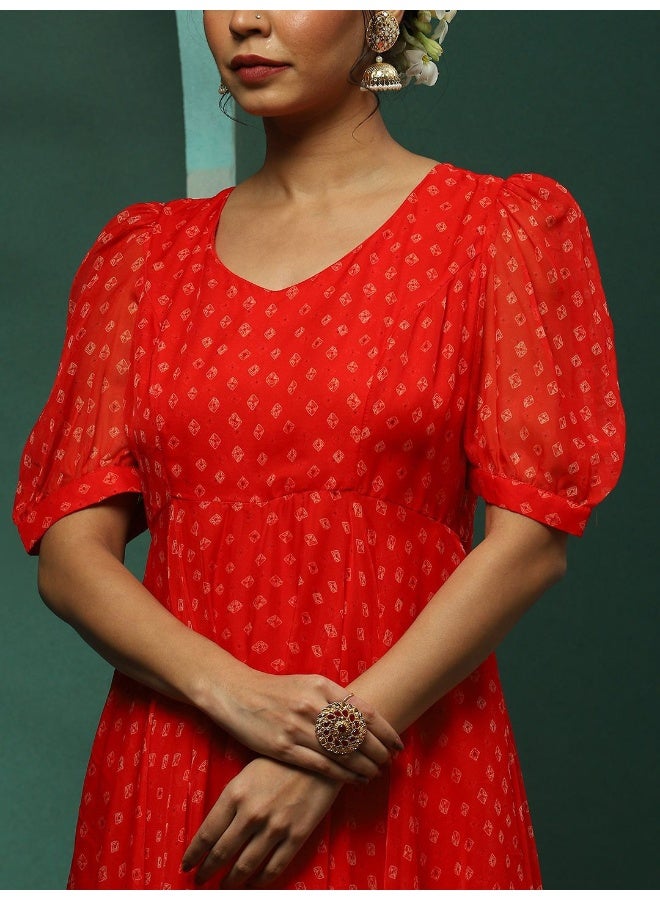 AKS Red Printed Kurta And Trousers With Dupatta - Image 2