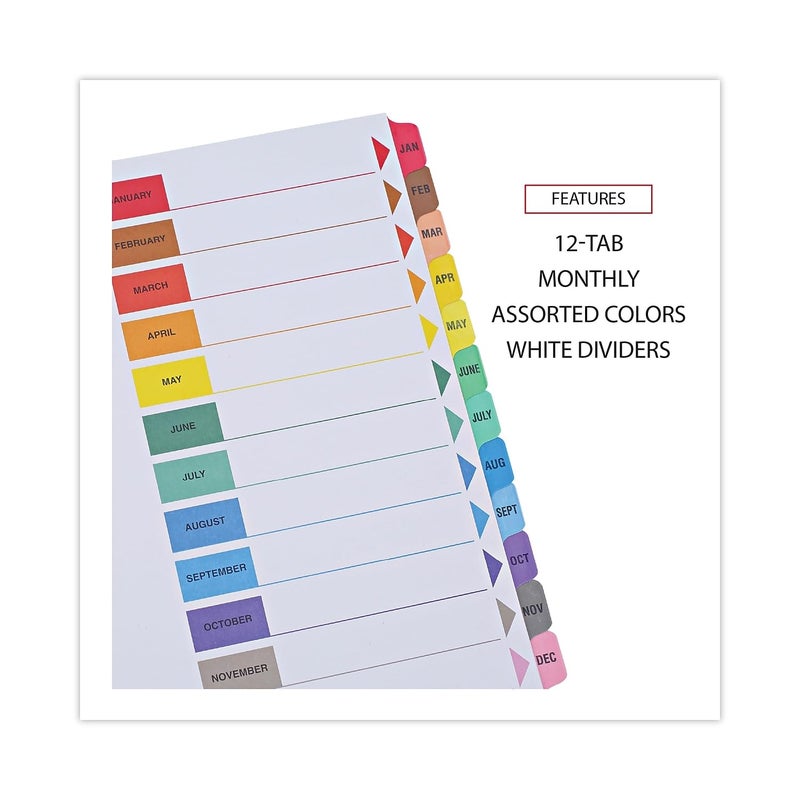 Universal 24810 Table of Contents Dividers, Assorted Color 12-Tab, Months, Letter, White - Image 4