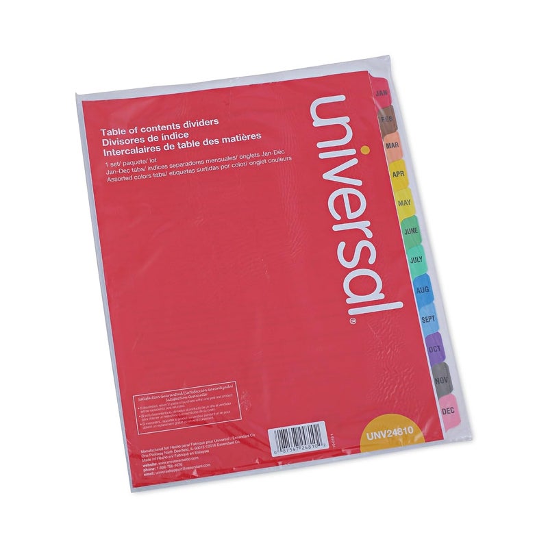 Universal 24810 Table of Contents Dividers, Assorted Color 12-Tab, Months, Letter, White - Image 2