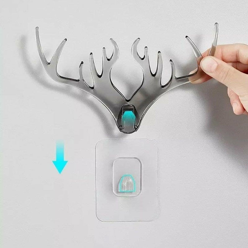 FAGVA Wall Mount Deer Head Hanger Animals Deer Head Hook Self Adhesive Wall Door Hook Hanger Bag Keys Sticky Holder Pack of 1 - Image 3
