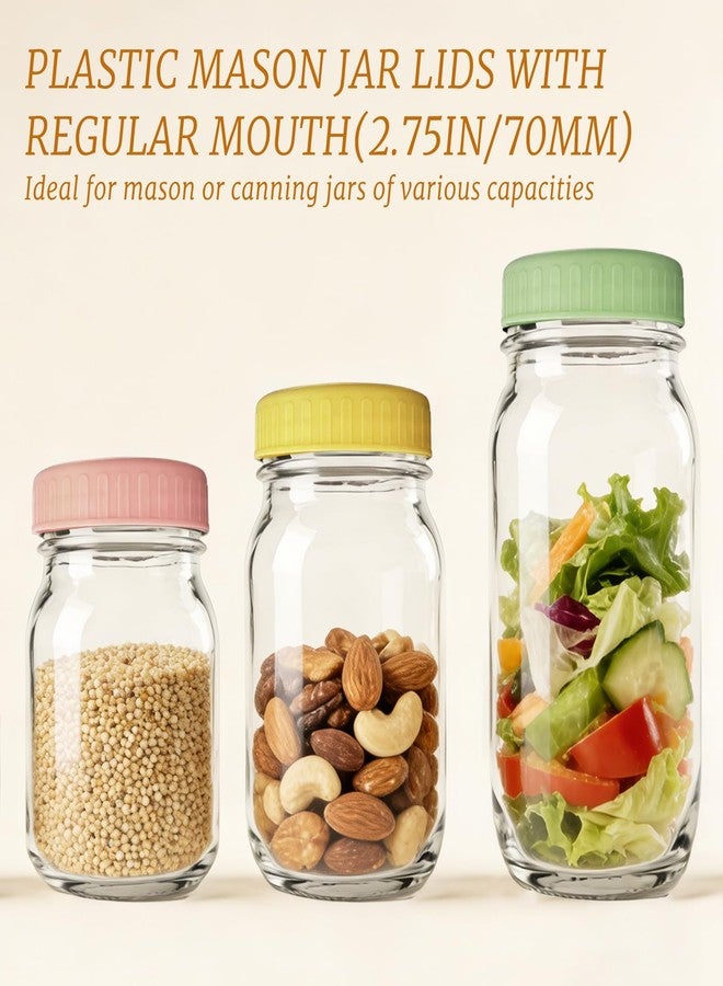 YOLCAR 10PCS Regular Mouth Mason Jar Lids - Food-Grade PP Plastic Lids with Silicone Rings, Coloful Leak-Proof Reusable Canning Covers for Jars - Image 2