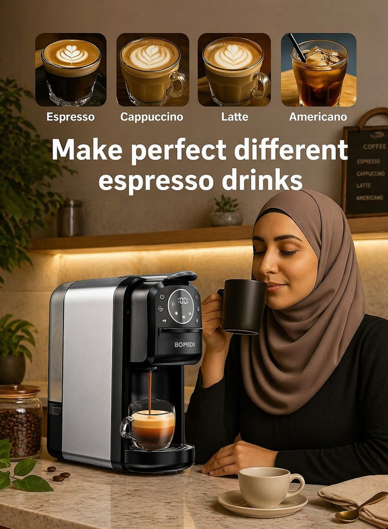 باميدي 3-in-1 Capsule Coffee Machine – Compatible with Nespresso, Dolce Gusto, and Ground Coffee – 20 Bar High-Pressure Espresso Maker with Touch Control Panel, Self-Cleaning Function, LED Indicators, 700ML Removable Water Tank – CM01 - Image 5
