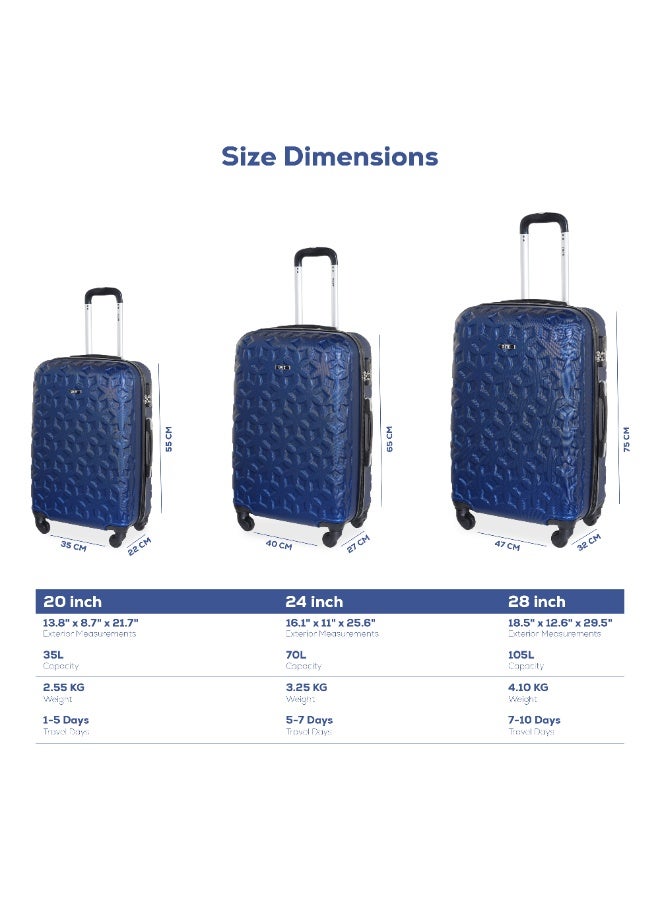 KTMC 3-Piece ABS Luggage Set 20/24/28 inches Carry-On & Checked Suitcases, KTMC-9191 Navy - Image 2