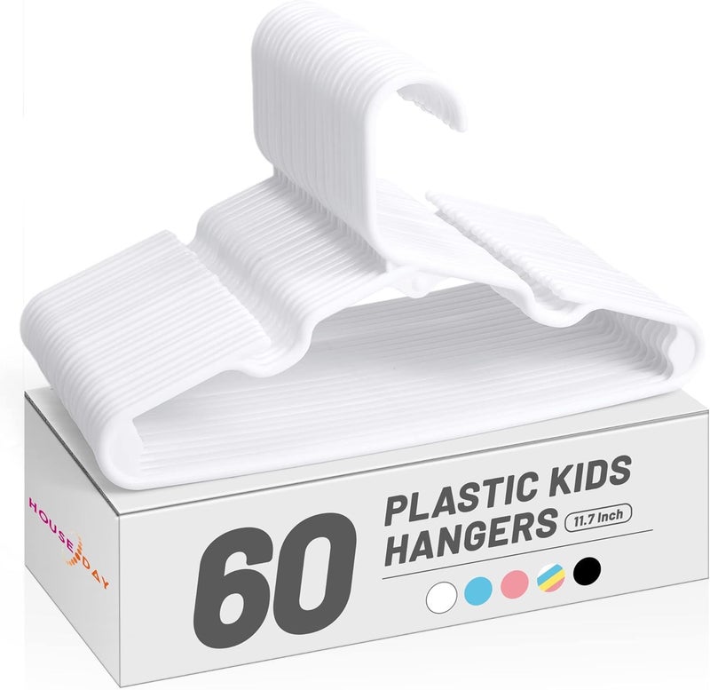 HOUSE DAY 60 Pack White Kids Hangers - Durable Slim Plastic Hangers for Baby Clothes - Image 1