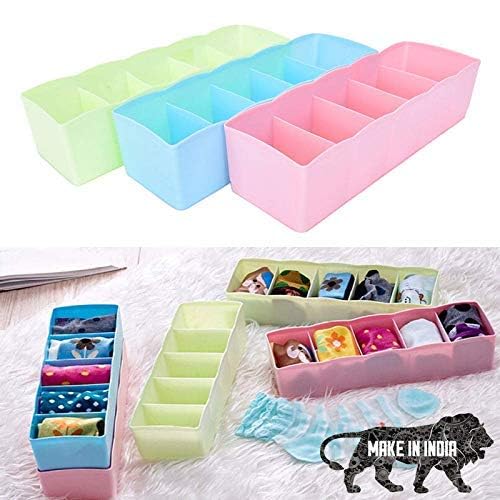 INKULTURE Plastic Socks Undergarments Innerwear Cosmetic Makeup Drawer Organiser Partition Grids Rack Storage Box, Multicolour, Large, 26x8x6.5 cm, Set of 2 - Image 2