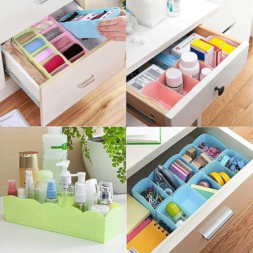 INKULTURE Plastic Socks Undergarments Innerwear Cosmetic Makeup Drawer Organiser Partition Grids Rack Storage Box, Multicolour, Large, 26x8x6.5 cm, Set of 2 - Image 3