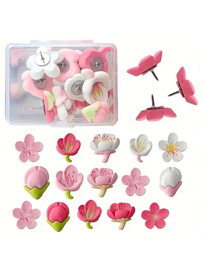 24 دبوس باقة ساحر - راتنج متين، زهور وردية وبيضاء متنوعة بأوراق خضراء، مثالية للوحات الإعلانات وعروض الصور المنزلية والمكتبية وإكسسوارات الباقة - Image 1