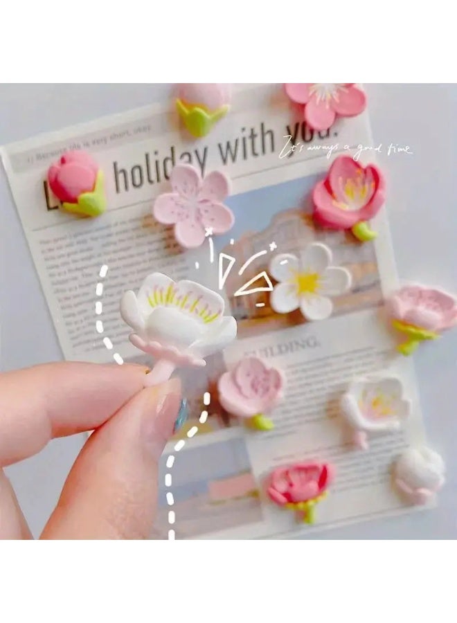 24 دبوس باقة ساحر - راتنج متين، زهور وردية وبيضاء متنوعة بأوراق خضراء، مثالية للوحات الإعلانات وعروض الصور المنزلية والمكتبية وإكسسوارات الباقة - Image 5