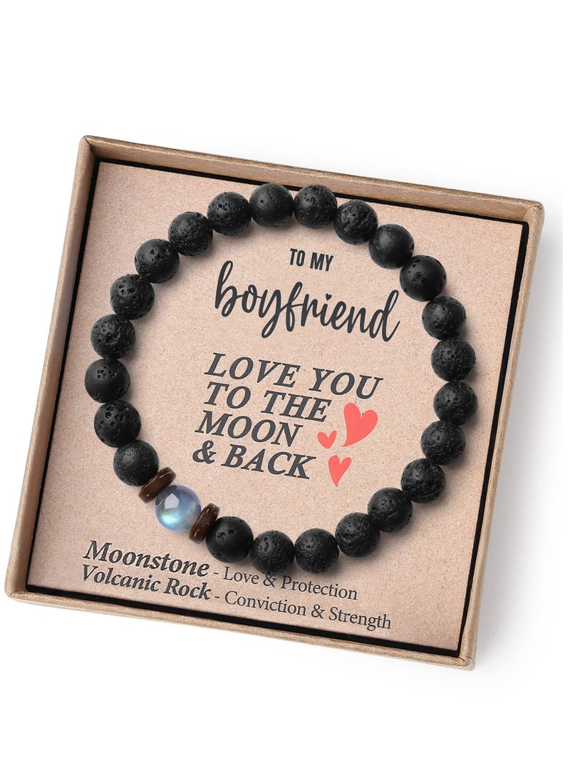 Excefore Beaded Bracelets, Jewelry Gifts for Men Women - 7.5 inches One Year Anniversary with Meaningful Card Anniversary Birthday Valentines Gifts for Husband Boyfriend Dad Son - Image 1