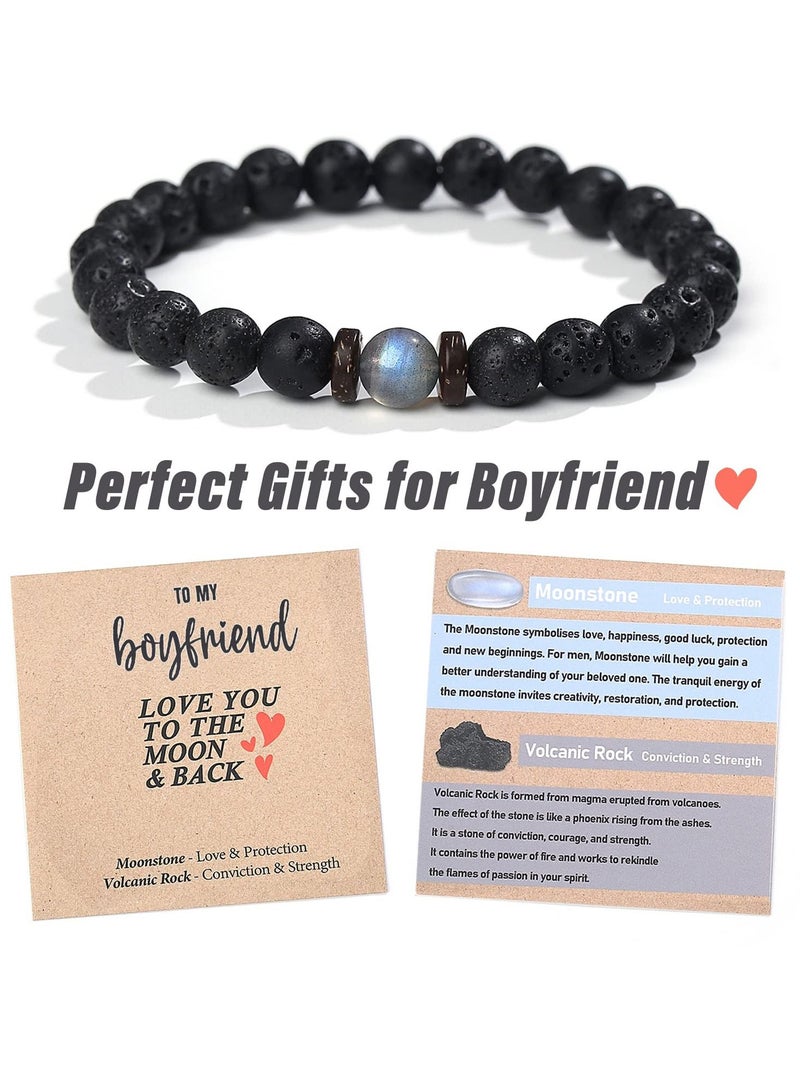 Excefore Beaded Bracelets, Jewelry Gifts for Men Women - 7.5 inches One Year Anniversary with Meaningful Card Anniversary Birthday Valentines Gifts for Husband Boyfriend Dad Son - Image 2