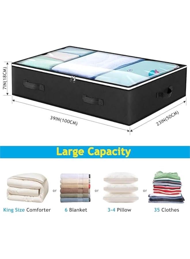 TRASSLE 90L Under Bed Storage Containers, Underbed Toy Organizers and Clothing Storage Bags, Closet Storage Bins with Clear Window for Organizing Comforter Bedding Clothes Bedroom (Black 4 pack) - Image 2
