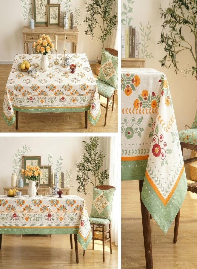 RUSTIQUE LINENS مفرش طاولة قطني مطبوع بتصميم مطبوع من روستيك لينينز، مناسب لستة أشخاص - غطاء طاولة طعام قابل للغسل - 150 × 234 سم (يناسب طاولات تتسع من 6 إلى 8 أشخاص) - لون زهرة الزمرد - Image 3