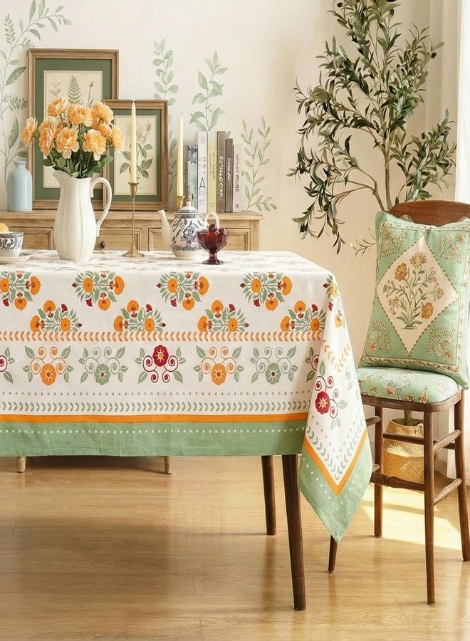 RUSTIQUE LINENS مفرش طاولة قطني مطبوع بتصميم مطبوع من روستيك لينينز، مناسب لستة أشخاص - غطاء طاولة طعام قابل للغسل - 150 × 234 سم (يناسب طاولات تتسع من 6 إلى 8 أشخاص) - لون زهرة الزمرد - Image 1