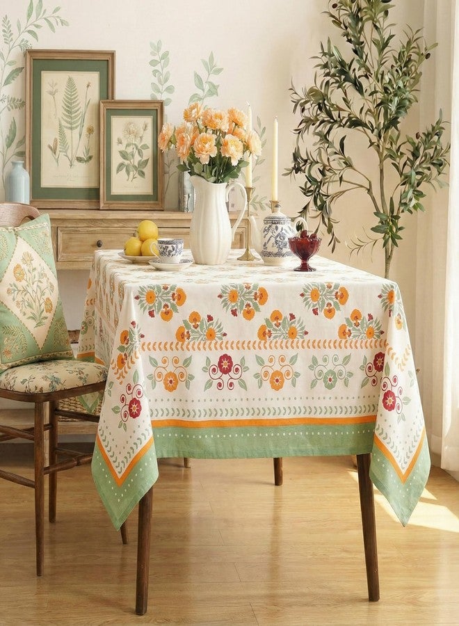 RUSTIQUE LINENS مفرش طاولة قطني مطبوع بتصميم مطبوع من روستيك لينينز، مناسب لستة أشخاص - غطاء طاولة طعام قابل للغسل - 150 × 234 سم (يناسب طاولات تتسع من 6 إلى 8 أشخاص) - لون زهرة الزمرد - Image 2