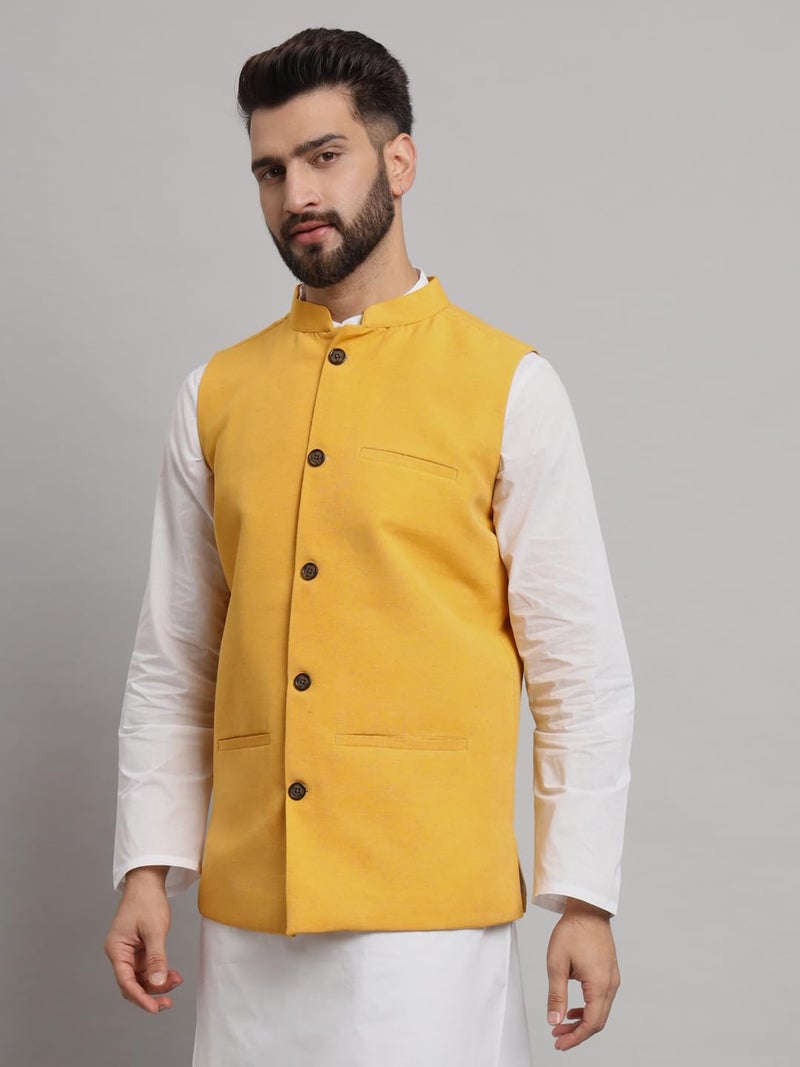 LATEST CHIKAN Men's Traditional Cotton Solid Nehru Jacket/Waistcoat -SADRI-DB-Y-36 - Image 3