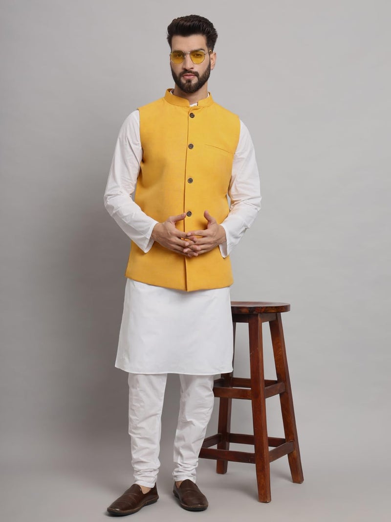 LATEST CHIKAN Men's Traditional Cotton Solid Nehru Jacket/Waistcoat -SADRI-DB-Y-36 - Image 2