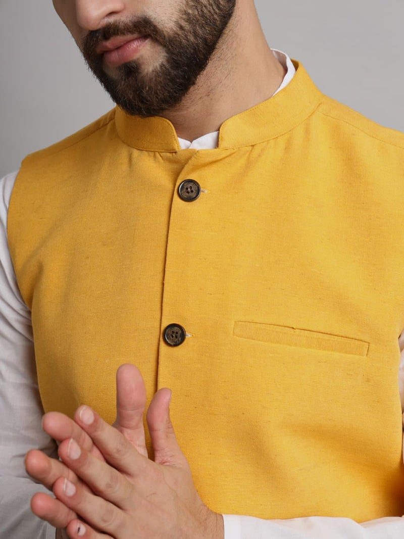 LATEST CHIKAN Men's Traditional Cotton Solid Nehru Jacket/Waistcoat -SADRI-DB-Y-36 - Image 5