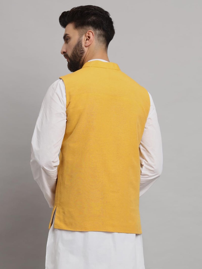 LATEST CHIKAN Men's Traditional Cotton Solid Nehru Jacket/Waistcoat -SADRI-DB-Y-36 - Image 4