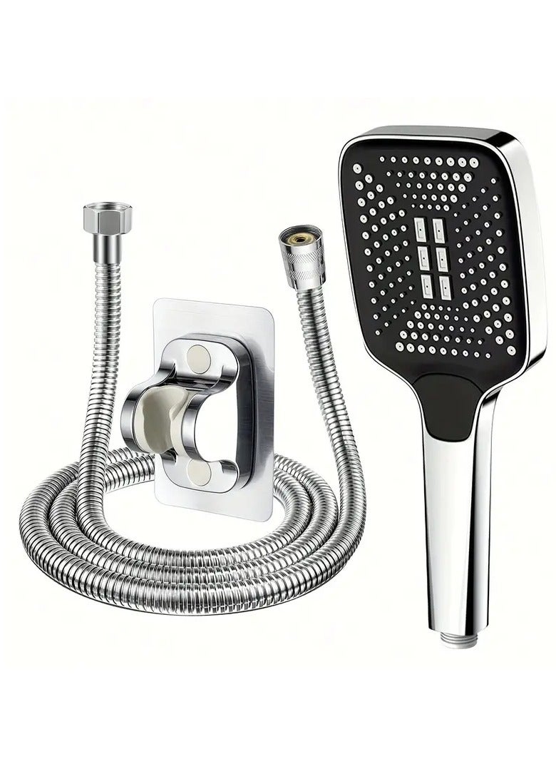 Square Shower Silvery + Wall Bracket Silvery + 1.5 Pipe: Supercharged Shower Head Shower Head Bathroom Lotus Shower Head Pressure Large Water Bath Bully Shower Rain Shower Bath Set SS  - Image 1