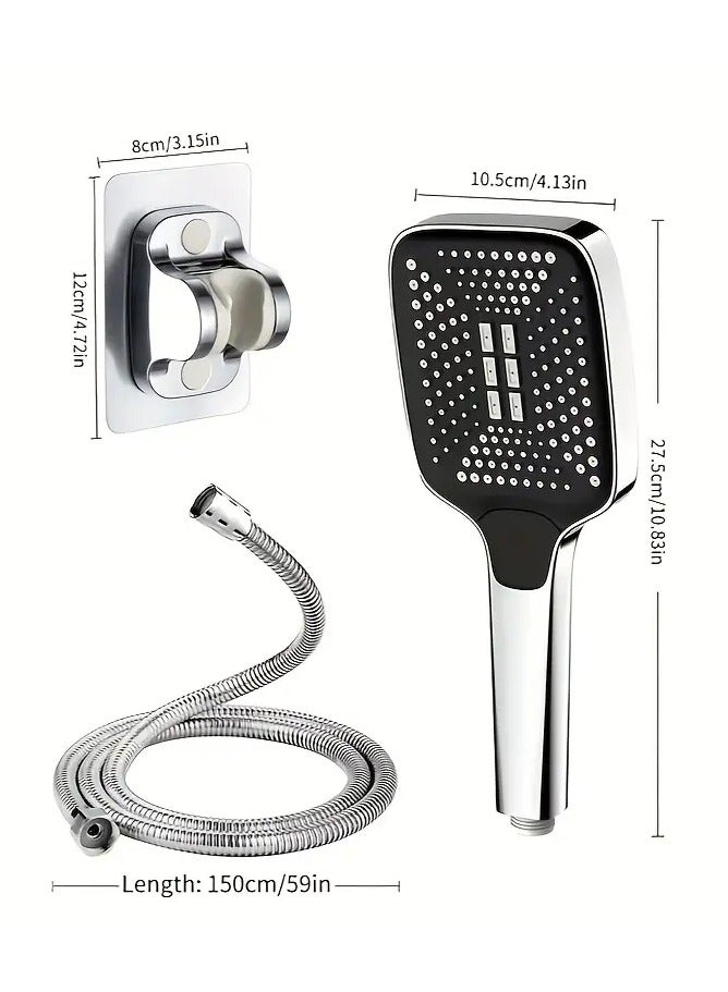 Square Shower Silvery + Wall Bracket Silvery + 1.5 Pipe: Supercharged Shower Head Shower Head Bathroom Lotus Shower Head Pressure Large Water Bath Bully Shower Rain Shower Bath Set SS  - Image 2