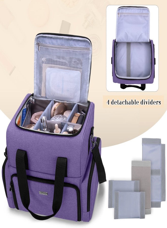 BAFASO 2 Layers Large Travel Makeup Bag with 3 Inner Removable Pouches, Cosmetic Bag with Detachable Dividers (Patented), Purple - Image 3