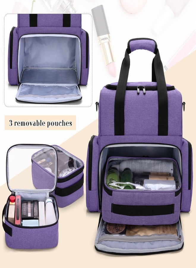 BAFASO 2 Layers Large Travel Makeup Bag with 3 Inner Removable Pouches, Cosmetic Bag with Detachable Dividers (Patented), Purple - Image 2