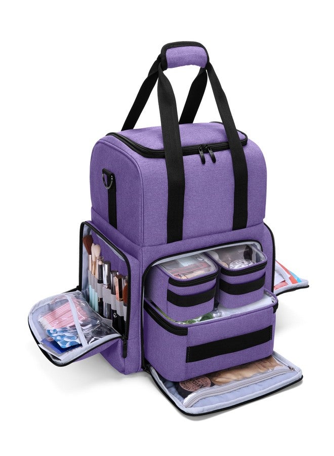 BAFASO 2 Layers Large Travel Makeup Bag with 3 Inner Removable Pouches, Cosmetic Bag with Detachable Dividers (Patented), Purple - Image 1