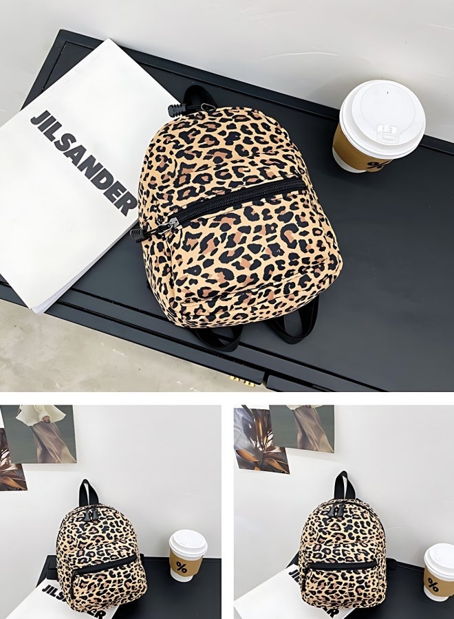 Girl's Leopard Print Backpack, Children's Fresh and Cute Style School Bag College Bag, Large Capacity Nylon Book Bag Tourist Bag Back Bag Beach Bag for Kids/College Students/Youth/Teenager - Image 4