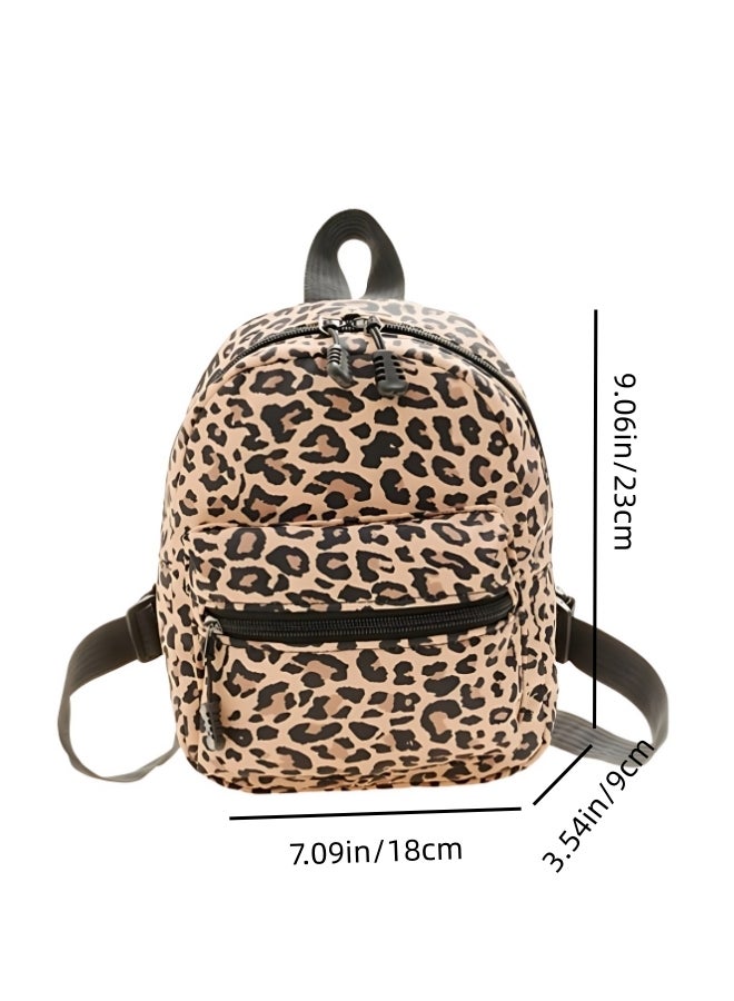 Girl's Leopard Print Backpack, Children's Fresh and Cute Style School Bag College Bag, Large Capacity Nylon Book Bag Tourist Bag Back Bag Beach Bag for Kids/College Students/Youth/Teenager - Image 5