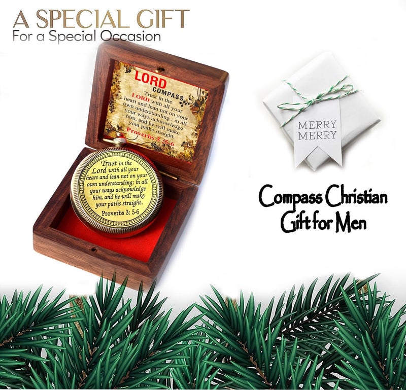 TA dizayn Trust in The Lord with All Your Heart -Proverbs 3: 5-6 Quote Engraved Compass with Wooden Box, Camping Compass, Gift Compass, Gifts for Men -Graduation Gifts 2025 Compass for Women Mens Boy Girls - Image 4