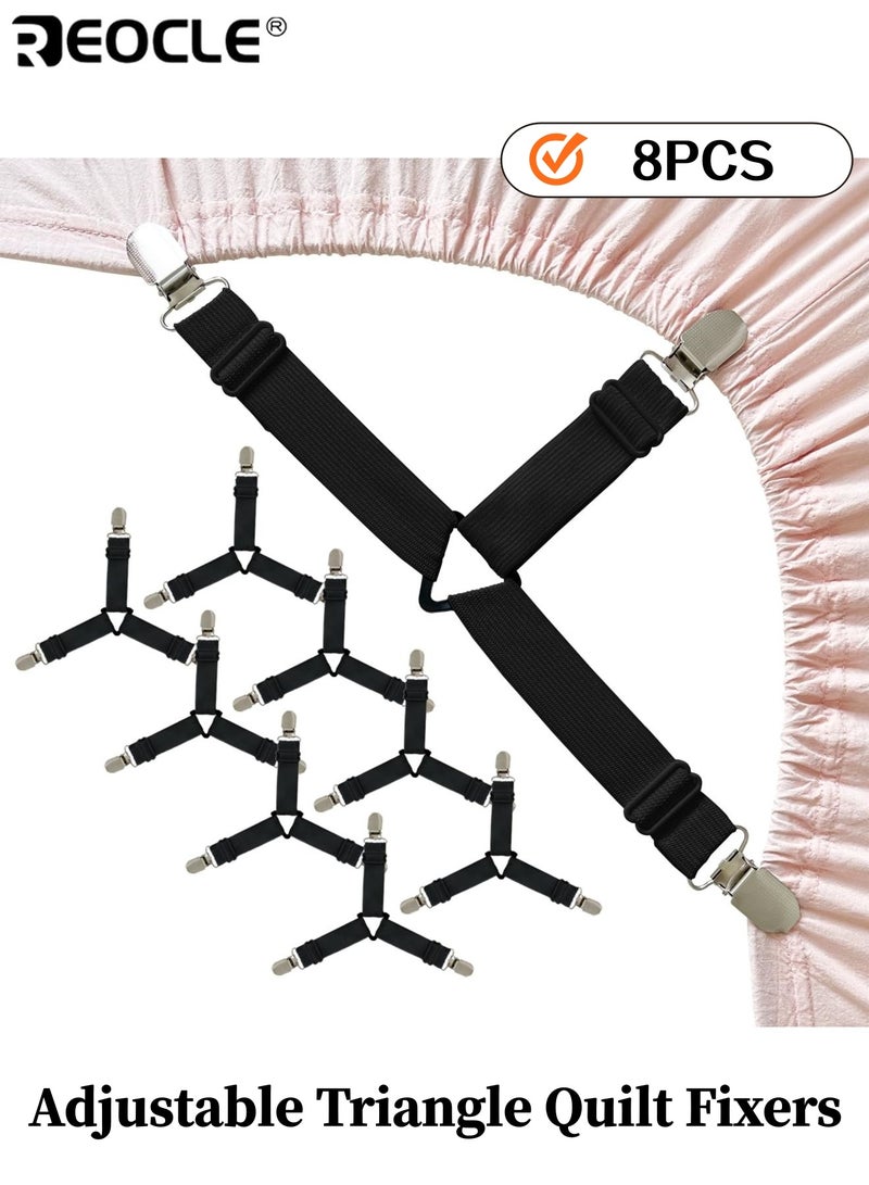 ريوكل 8 مشابك مثلثة قابلة للتعديل لتثبيت اللحاف أو شرشف السرير، مشابك قوية غير مرئية للحفاظ على استقرار الفراش، مناسبة للأسرّة والمفروشات - Image 1