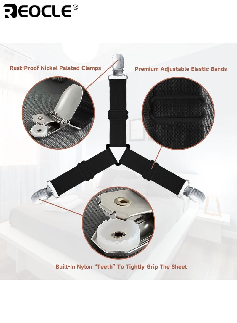 ريوكل 8 مشابك مثلثة قابلة للتعديل لتثبيت اللحاف أو شرشف السرير، مشابك قوية غير مرئية للحفاظ على استقرار الفراش، مناسبة للأسرّة والمفروشات - Image 3