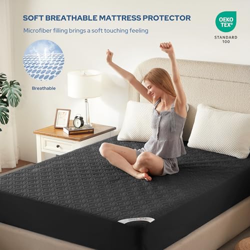BEDLORE Waterproof Mattress Protector, Queen Size Mattress Pad Noiseless with Deep Pocket 6"-18" Depth, Soft Breathable Dirt-Proof Bed Mattress Cover Washable for Home, Bedroom, Hotel (Black) - Image 3