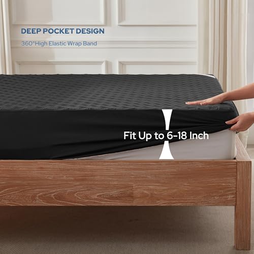 BEDLORE Waterproof Mattress Protector, Queen Size Mattress Pad Noiseless with Deep Pocket 6"-18" Depth, Soft Breathable Dirt-Proof Bed Mattress Cover Washable for Home, Bedroom, Hotel (Black) - Image 4